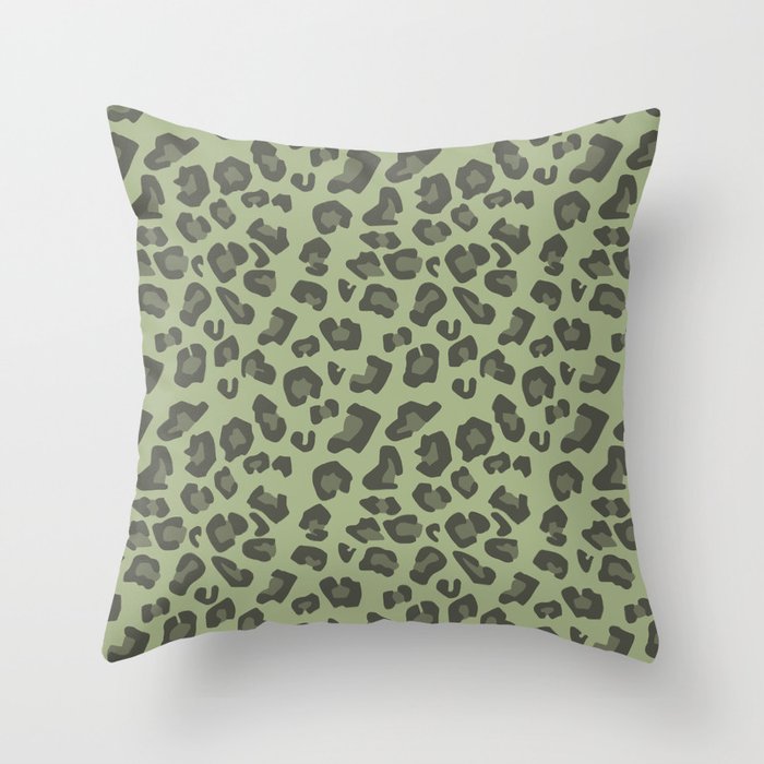 Loden Frost Dusty Green Jungle - Leopard Pattern  Throw Pillow