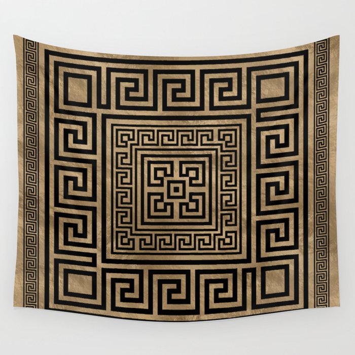 Greek Key Ornament Greek Meander Black on gold Wall Tapestry by Creativemotions Society6