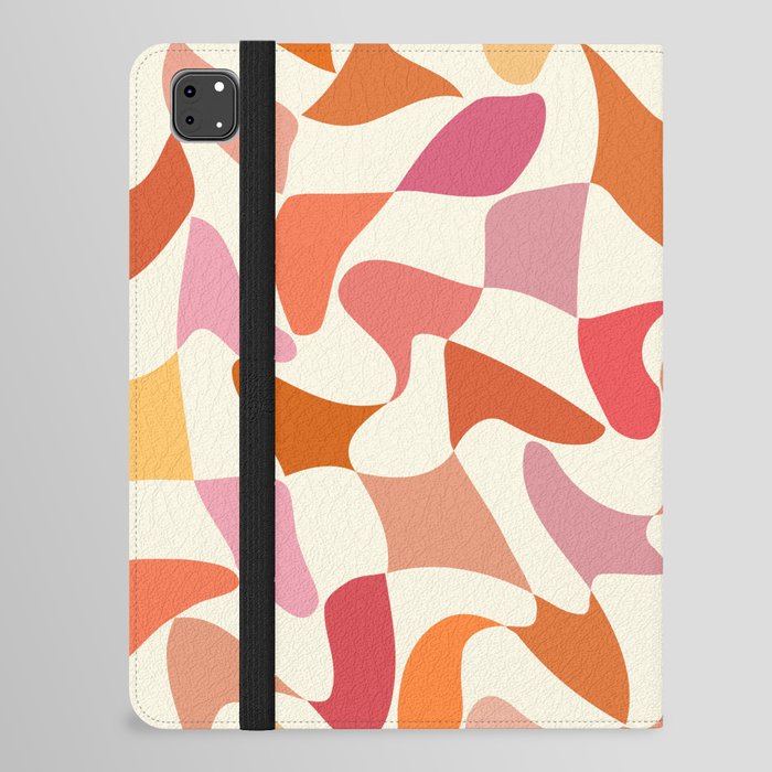 Abstract Wavy Checkerboard in Orange, Pink & Yellow iPad Folio Case