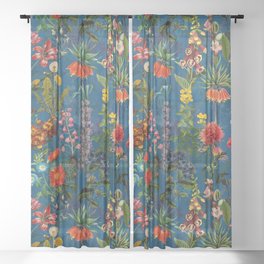 Vintage & Shabby Chic - Blue Midnight Spring Botancial Flower Garden Sheer Curtain