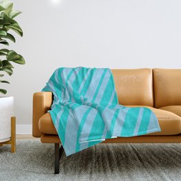 [ Thumbnail: Dark Turquoise & Sky Blue Colored Striped Pattern Throw Blanket ]