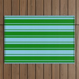 [ Thumbnail: Green and Sky Blue Colored Lined/Striped Pattern Outdoor Rug ]