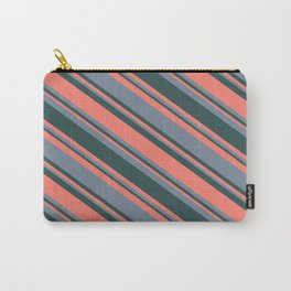 [ Thumbnail: Dark Slate Gray, Salmon & Light Slate Gray Colored Stripes/Lines Pattern Carry-All Pouch ]