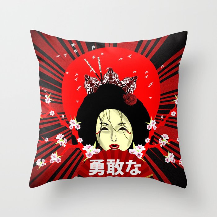 brave japanese geisha Throw Pillow