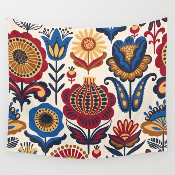 Scandinavian Folk Art Pattern Wall Tapestry