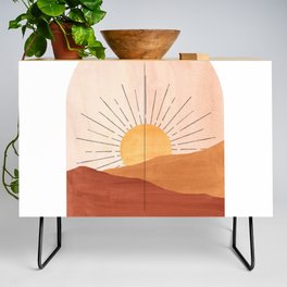 Abstract terracotta landscape, sun and desert, sunrise #1 Credenza