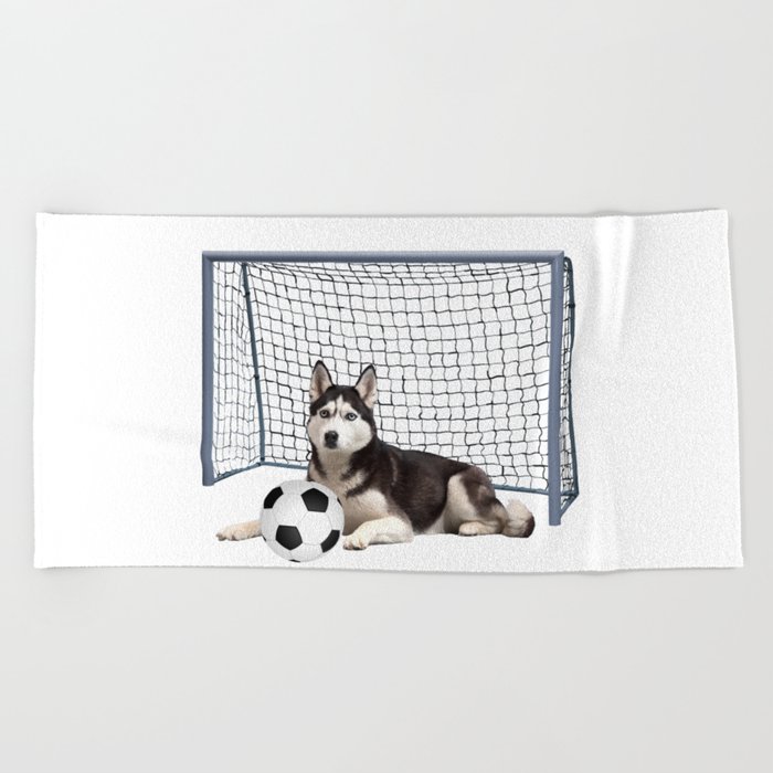 Husky Dog - Soccer Goal Sports  Beach Towel