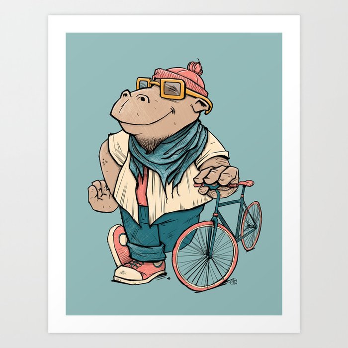 Hipster Hippo Art Print