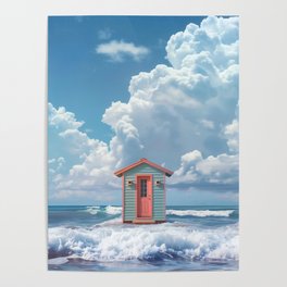 Tiny Beach House On The Waves - By The Seashore Poster