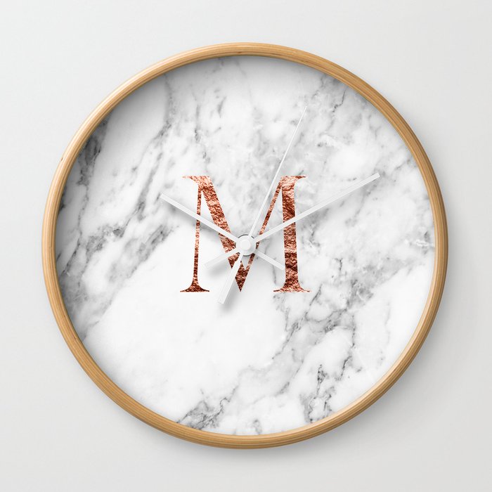 Monogram rose gold marble M Wall Clock