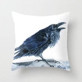 Winter Raven Throw Pillow