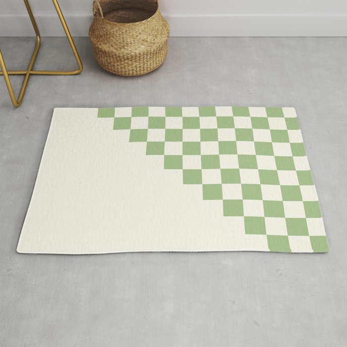 Checkerboard Half Diagonal Check Pattern in Light Sage Green and Cream