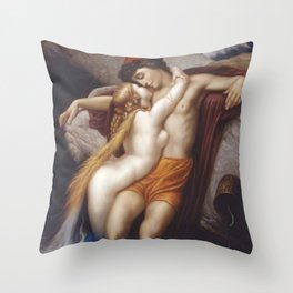 The Fisherman and the Mermaid nautical methological landscape painting by Frederic Leighton  Throw Pillow