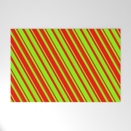 [ Thumbnail: Chartreuse & Red Colored Lines Pattern Welcome Mat ]