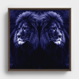 The Strength of a Lion Indigo Blue Framed Canvas