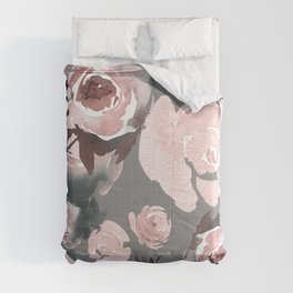 Pink Roses Grey Floral Comforter