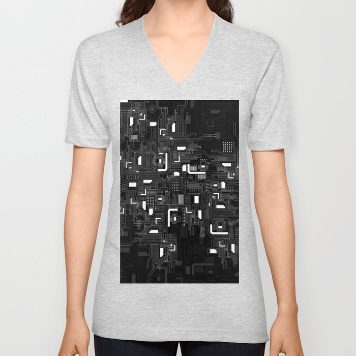 Black Motherboard Geek Decor V Neck T Shirt
