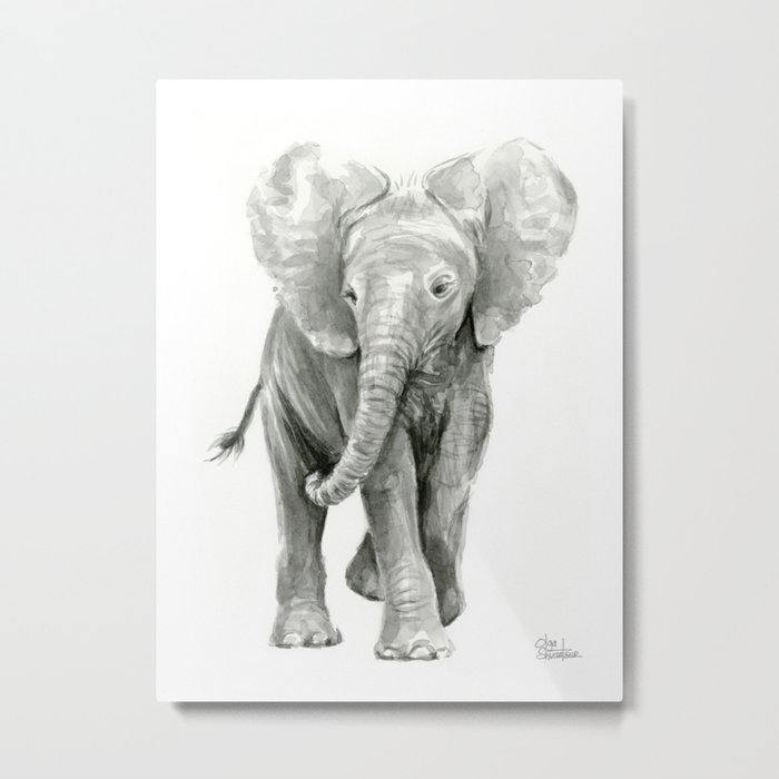 Baby Elephant Watercolor Metal Print