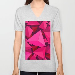 Pink Color Quadrangle Design V Neck T Shirt