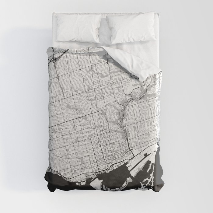 Toronto Map Gray Duvet Cover