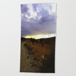 Landscape sunset photo blue sky with clouds Beach Towel