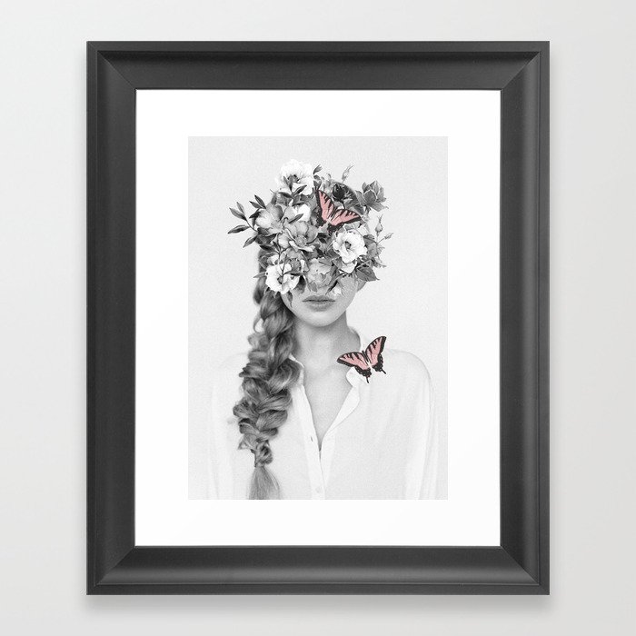 woman with flowers and butterflies 9a Framed Art Print