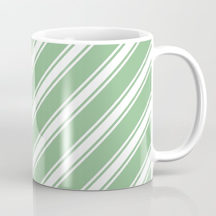 Dark Sea Green & White Colored Lines Pattern Coffee Mug
