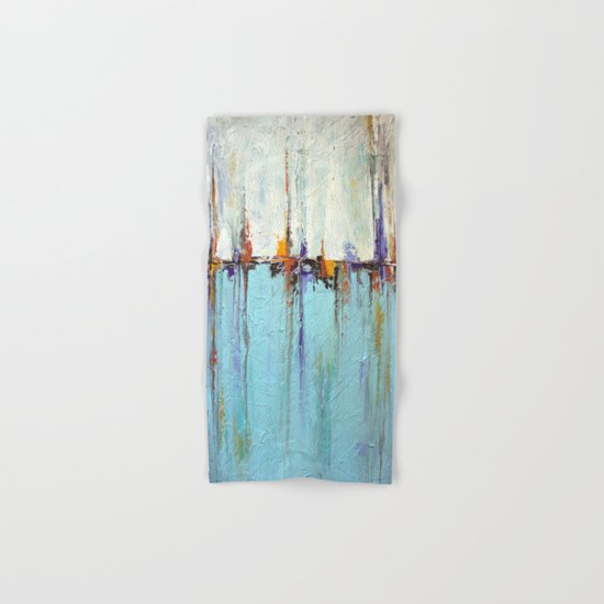 Abstract White and Blue Painting – Textured Art – “Sailing” Hand & Bath Towel