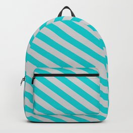 [ Thumbnail: Dark Turquoise and Light Grey Colored Stripes/Lines Pattern Backpack ]