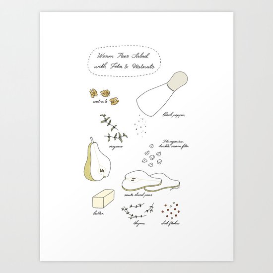 Pear Salad (Illustrated Recipe) Art Print