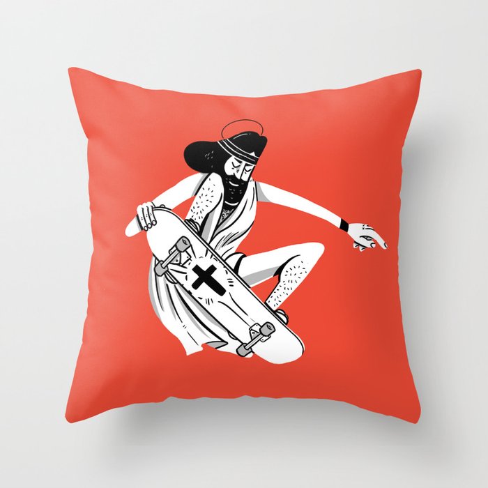 Jesus Skates Throw Pillow