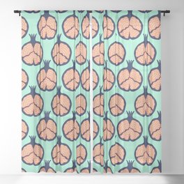 POMEGRANATES in ORANGE AND DARK BLUE ON MINT GREEN Sheer Curtain