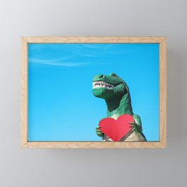 Tyrannosaurus Rex with Red Paper Heart Framed Mini Art Print