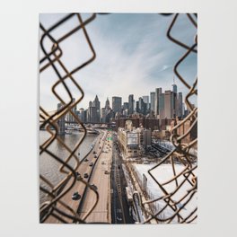 Views of New York City | Skyline and Brooklyn Bridge Through the Fence Poster