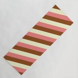 [ Thumbnail: Light Coral, Brown & Light Yellow Colored Lined/Striped Pattern Yoga Mat ]