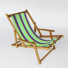 [ Thumbnail: Green, Yellow, Dark Slate Blue & Beige Colored Stripes/Lines Pattern Sling Chair ]