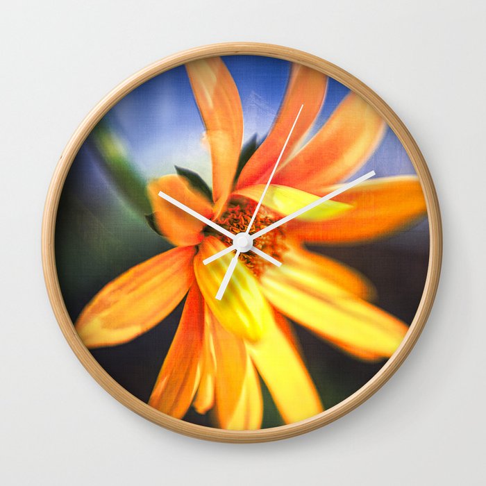 Yellow Flower Close-up Textured Wall Clock