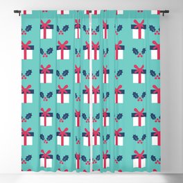 Christmas Pattern Turquoise Gifts Holly Blackout Curtain