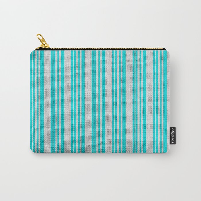 Dark Turquoise & Light Gray Colored Pattern of Stripes Carry-All Pouch