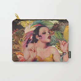 Birds in Paradise Carry-All Pouch | Beautiful, Artdeco, Vintagepinup, Cockatoo, Collage, Peacock, Rainbow, Woman, Pinup, Dream 