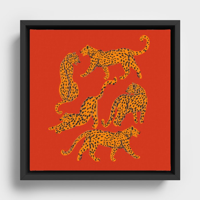 Abstract modern cats with red lips and earnings  Framed Canvas