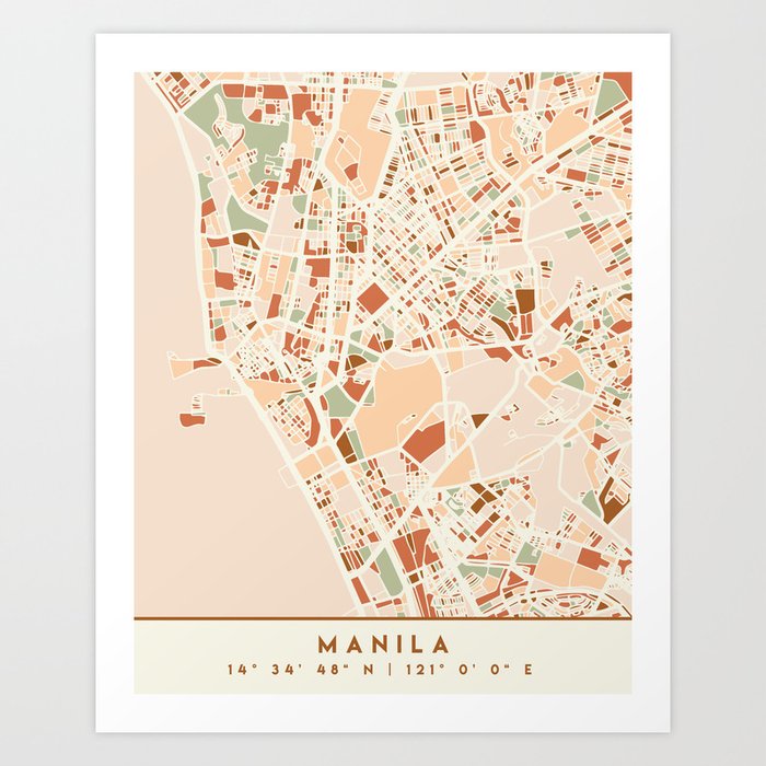 MANILA PHILIPPINES CITY MAP EARTH TONES Art Print