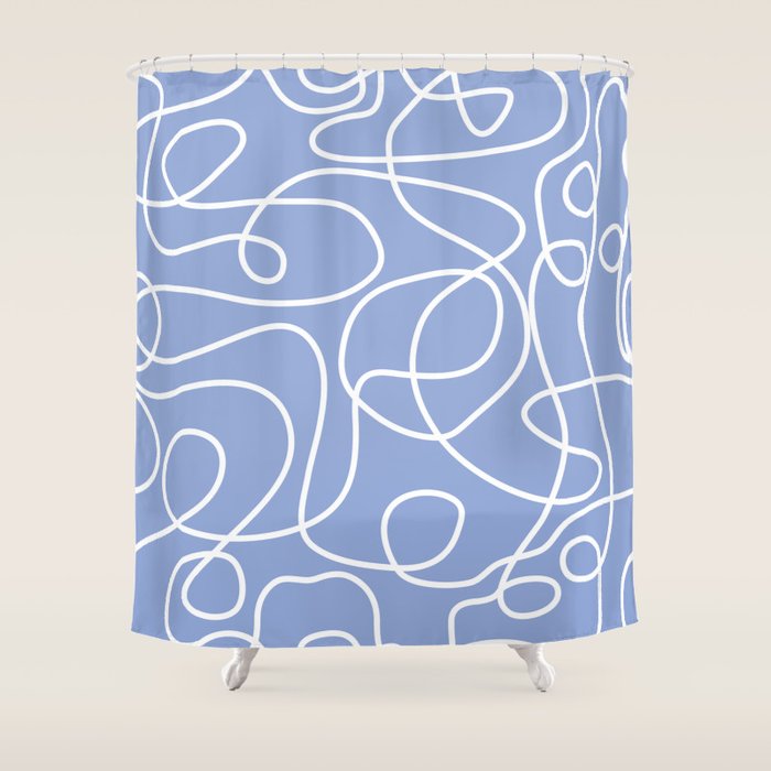Doodle Line Art White Lines On Periwinkle Shower Curtain By