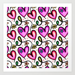 Doodle Heart & Flower Pattern 04 Art Print