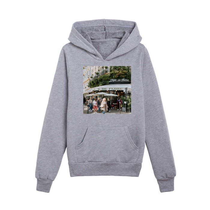 Cafe terrace "Cafe de Flore" in Paris during the fall, France | Red details | Street view | Green and nature colored buildings | Travel photography fine art Art Print Kids Pullover Hoodie