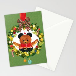 Bear and christmas wreath Stationery Card
