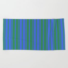 [ Thumbnail: Royal Blue & Sea Green Colored Stripes/Lines Pattern Beach Towel ]