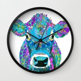 Mandala Blue Moo - Fun Jersey Cow Art - Sharon Cummings Wall Clock