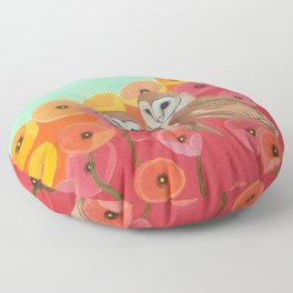 Owls in a Poppy Field Floor Pillow