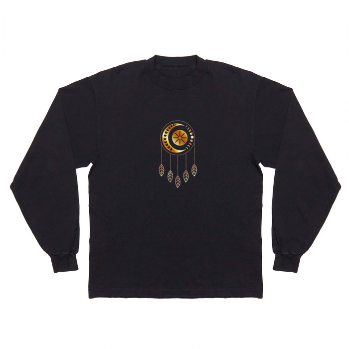 Tribal moon phases dream catcher in gold Long Sleeve T Shirt